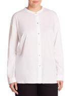 Eileen Fisher, Plus Size Organic Cotton Stand Collar Shirt