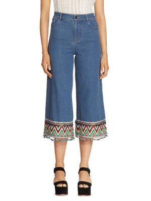Alice + Olivia Embroidered Cropped Jeans