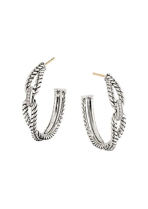 David Yurman Crossover Diamond & Sterling Silver Cable Loop Hoop Earrings