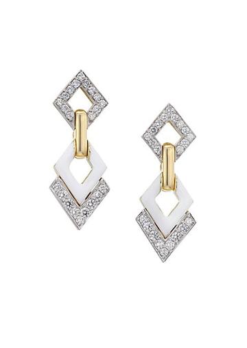 David Webb Motif Platinum, 18k Yellow Gold & Diamond Double Drop Earrings