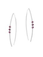 Meira T Diamond & Ruby Open Hoop Earrings