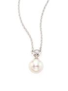 Majorica 8mm White Round Pearl & Crystal Pendant Necklace