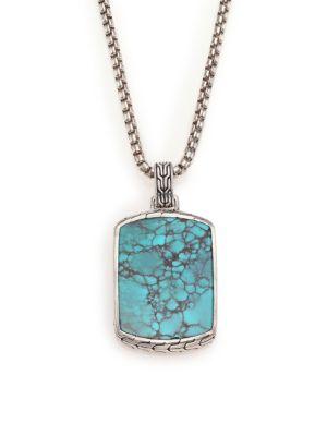 John Hardy Batu Classic Chain Turquoise & Sterling Silver Dog Tag Necklace