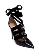 Valentino Leather & Velvet Rope Ankle-wrap Pumps