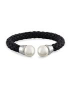 Majorica 14mm White Pearl & Braided Leather Bangle