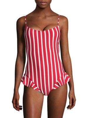 Milly Bondi Striped Ruffle One-piece Swimsuit