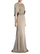 David Meister Cropped Cape Gown