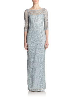 Kay Unger Beaded Lace Sheath Gown