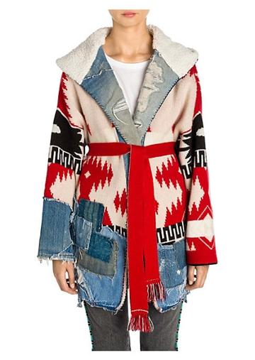 Alanui Icon Patch Faux Shearling Collar Knit Cashmere-blend Coat