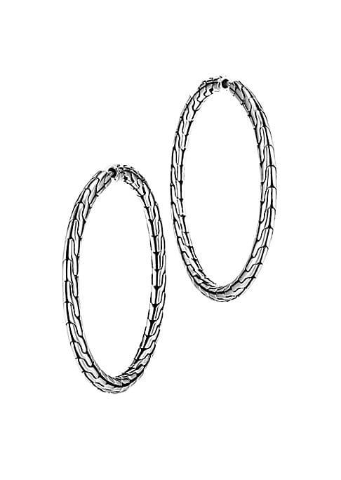 John Hardy Chain Medium Silver Hoop Earrings