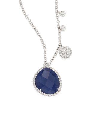 Meira T Diamond, Blue Sapphire & 14k White Gold Pendant Necklace