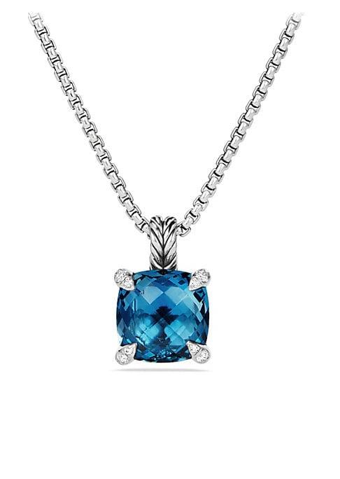 David Yurman The Chatelaine Collection Hampton Blue Topaz & Diamond Pendant Necklace