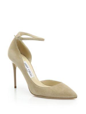 Jimmy Choo Lucy 100 Velour Ankle-strap Pumps