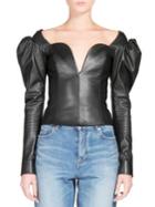 Saint Laurent Puffed-sleeve Leather Top