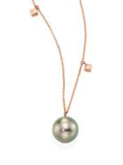 Zoe Chicco Large 10mm Grey Tahitian Pearl, Diamond & 14k Rose Gold Dangle Necklace