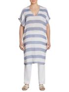 Eileen Fisher, Plus Size Long Striped Linen Tunic