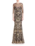 Marchesa Notte Slim Fit Embroidered Mermaid Dress