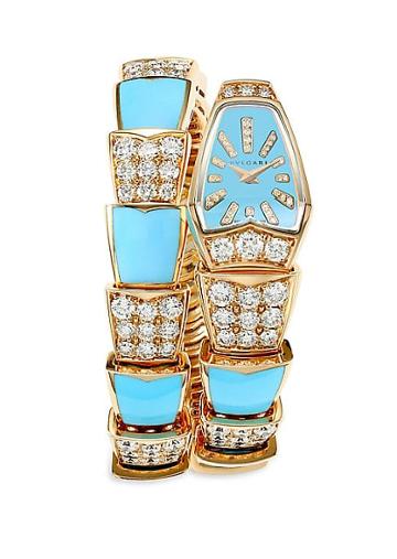 Bvlgari Serpenti Jewellery Rose Gold, Turquoise & Diamond Single Twist Watch