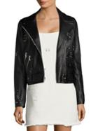 Sandy Liang Astro Delancey Embroidered Leather Moto Jacket