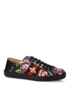 Gucci New Ace Floral Jacquard & Leather Sneakers