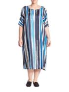 Marina Rinaldi, Plus Size Silk Twill Striped Midi Dress
