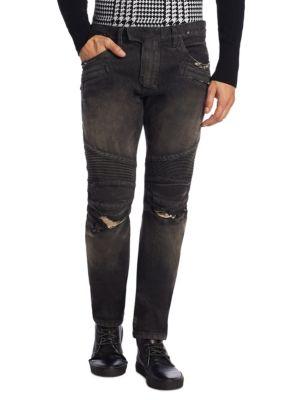 Balmain Distressed Slim-fit Biker Jeans