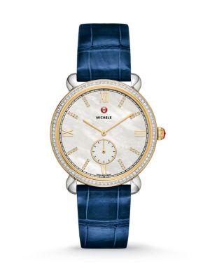 Michele Watches Gracile Diamond, 18k Goldplated, Stainless Steel & Alligator Strap Watch