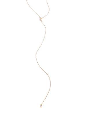 Jennifer Zeuner Jewelry White Sapphire Baguette Lariat Necklace