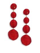 Kenneth Jay Lane Three Thread Ball Drop Earrings/red