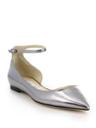 Jimmy Choo Lucy Metallic Leather Ankle-strap Flats
