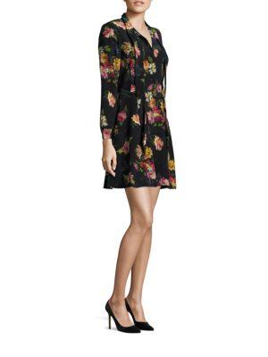 The Kooples Fireworks Flowers Printed Pussy Bow Silk Dress