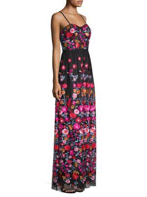 Aidan Mattox Embroidered Mesh Floral Gown