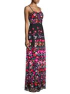 Aidan Mattox Embroidered Mesh Floral Gown