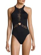 Red Carter Macrame One-piece Cotton Swimsuit