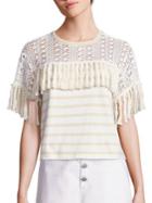 See By Chloe Striped Fringed Jersey Top