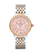 Michele Watches Serein 16 Diamond, Pink Mother-of-pearl, 18k Rose Goldplated & Stainless Steel Bracelet Watch