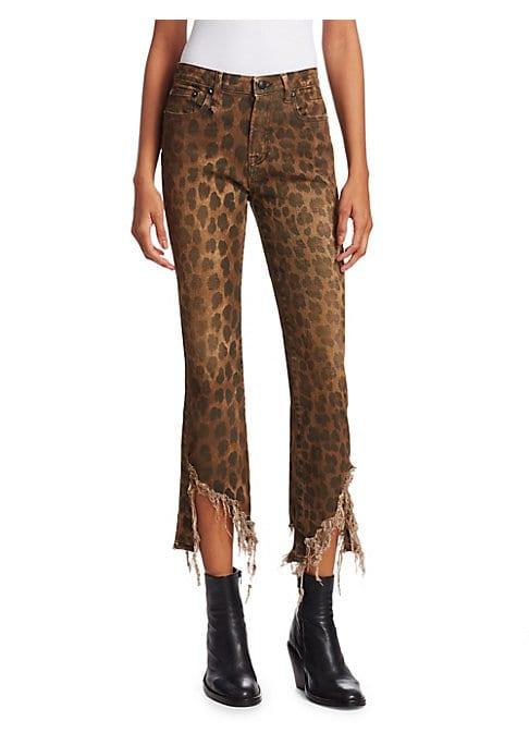 R13 Leopard Kick Fit Fray Hem Jeans