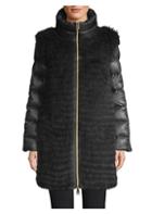 Herno Stripy Fox Fur Bodice Quilted Coat