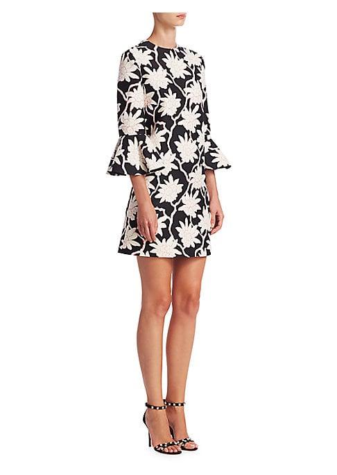 Valentino Rhododendron Bell-sleeve Shift Dress