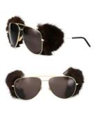 Saint Laurent Classic 11 Shields 59mm Mink Fur-trim Sunglasses