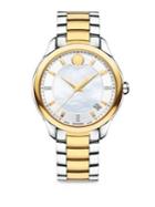 Movado Bellina Diamond, Mother-of-pearl & Two-tone Stainless Steel Bracelet Watch