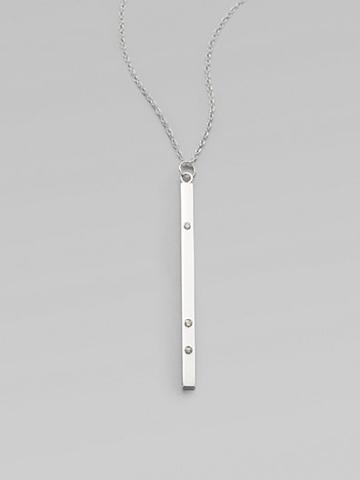 Jennifer Zeuner Jewelry Diamond Accented Bar Pendant Necklace/sterling Silver