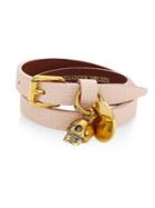 Alexander Mcqueen Skull Charm Double-wrap Leather Bracelet