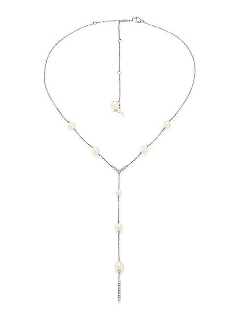 Yoko London 18k White Gold, Pearl & Diamond Lariat Necklace