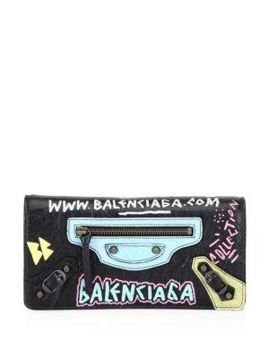 Balenciaga All Over Graffiti Flap Leather Wallet