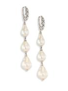 John Hardy Legends Naga 8-11mm White Baroque Pearl & Sterling Silver Dangle Drop Earrings