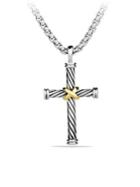 David Yurman Cable Classics Sterling Silver & 18k Yellow Gold Cross Pendant Necklace