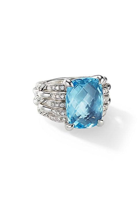 David Yurman Tides Blue Topaz & Pave Diamond Sterling Silver Ring