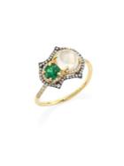 Ivy Diamond, Green Tsavorite & White Moonstone Ring