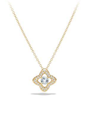 David Yurman Venetian Quatrefoil Aquamarine Pendant Necklace With Diamonds In 18k Gold